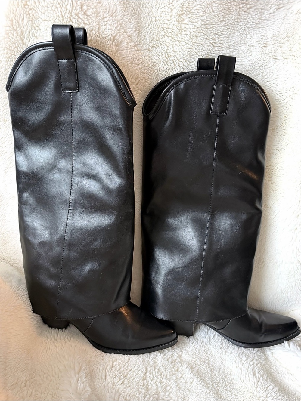 Black Women's Tall Faux Leather Cowboy Boots